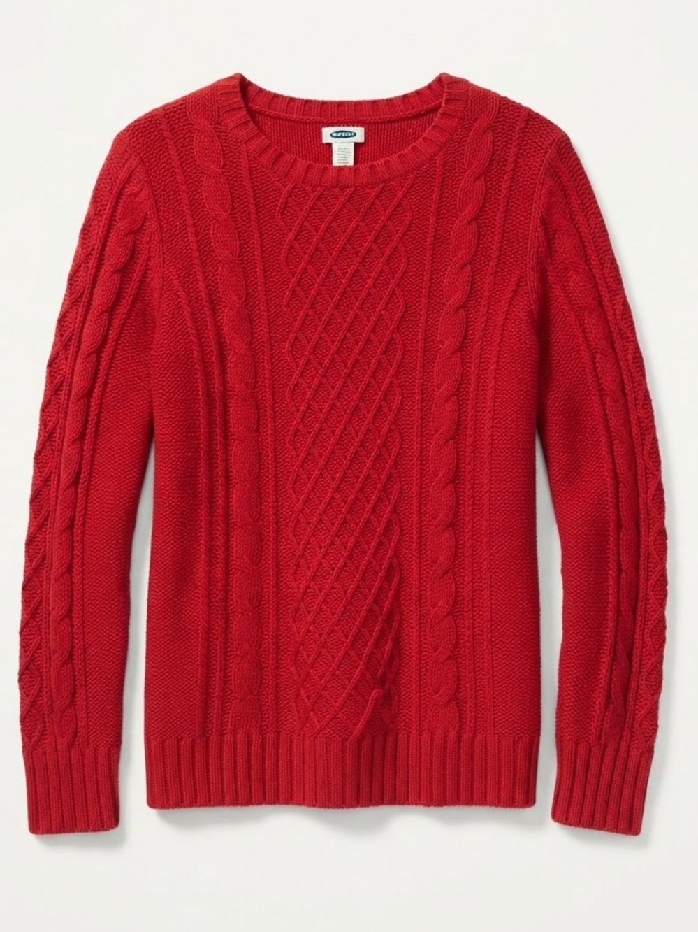 Old Navy Red Cable Knit Sweater Crewneck Diamond Pattern Pullover Holiday Fall